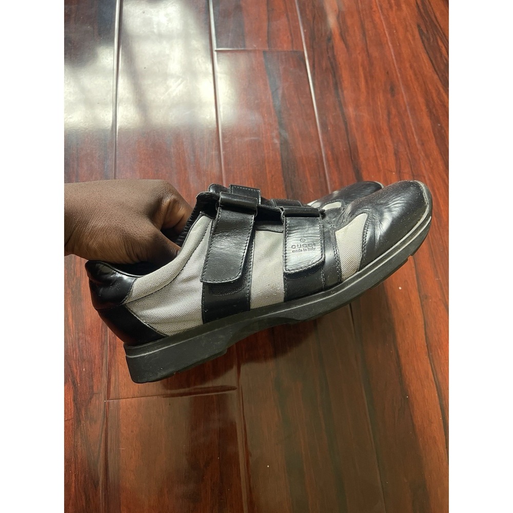 Gucci Sport Square Toe Strap Shoes Black Grey Leather Canvas Tom Ford Mens 9.5